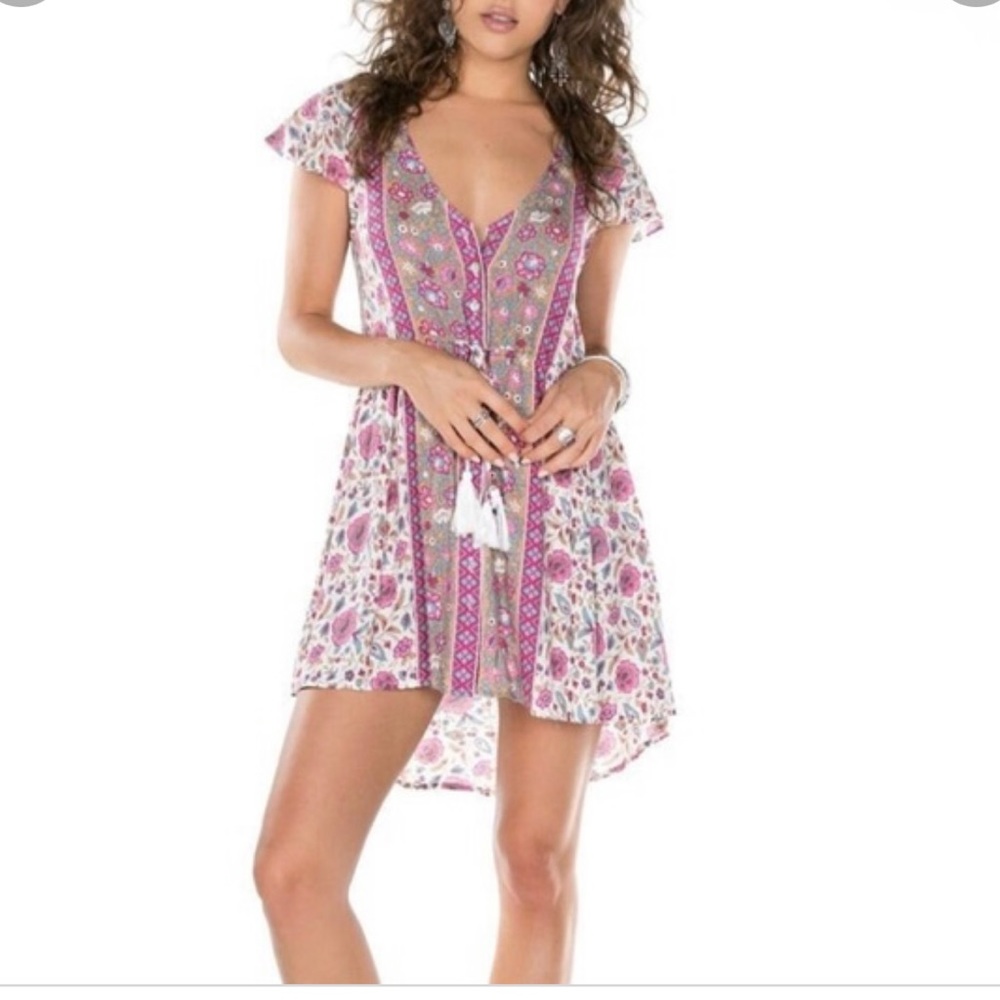 Arnhem Floral Mini Dress in White and Pink